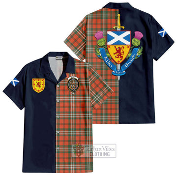 Scott Ancient Tartan Short Sleeve Button Shirt Alba with Scottish Lion Royal Arm Half Style