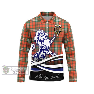 Scott Ancient Tartan Long Sleeve Polo Shirt with Alba Gu Brath Regal Lion Emblem