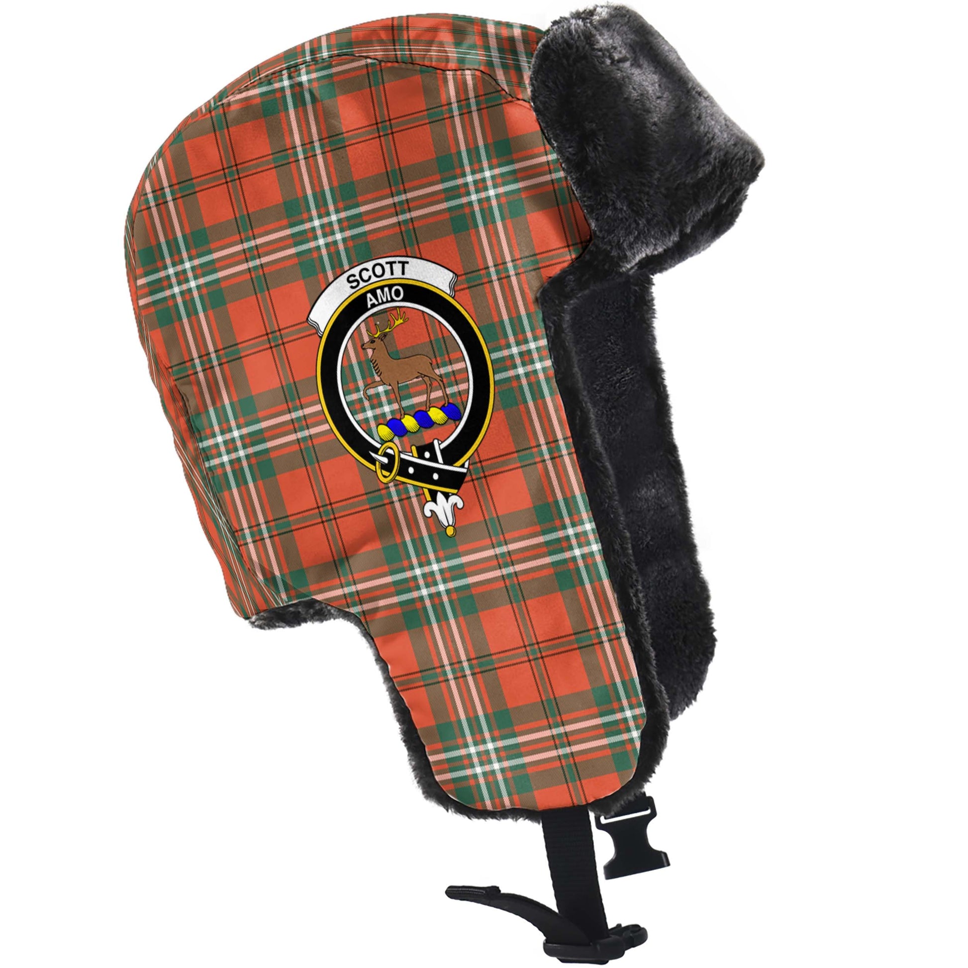 Scott Ancient Tartan Winter Trapper Hat with Family Crest - Tartanvibesclothing