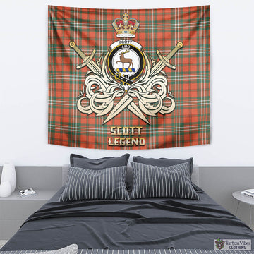 Scott Ancient Tartan Tapestry with Clan Crest and the Golden Sword of Courageous Legacy