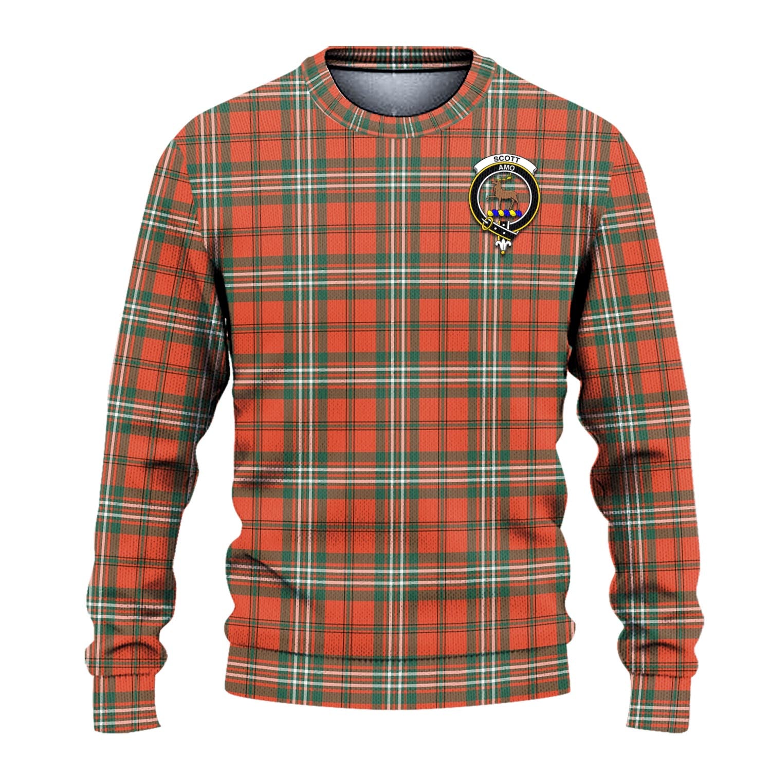 Scott Ancient Tartan Knitted Sweater with Family Crest - Tartanvibesclothing