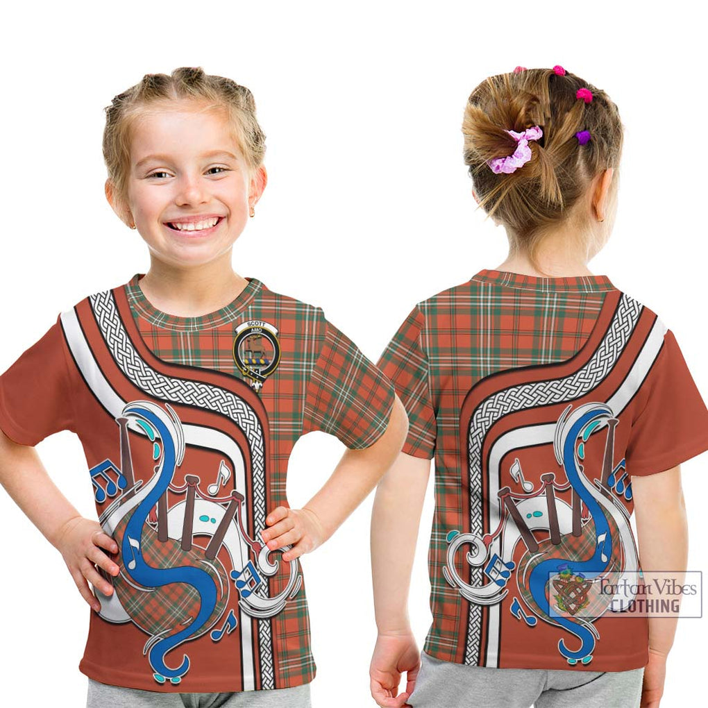 Tartan Vibes Clothing Scott Ancient Tartan Kid T-Shirt with Epic Bagpipe Style