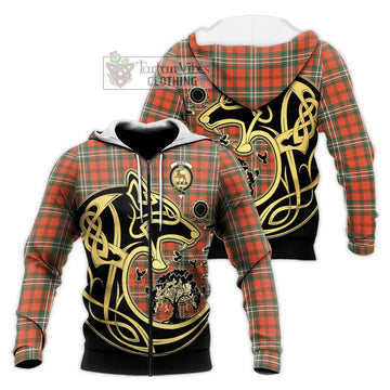 Scott Ancient Tartan Knitted Hoodie with Family Crest Celtic Wolf Style