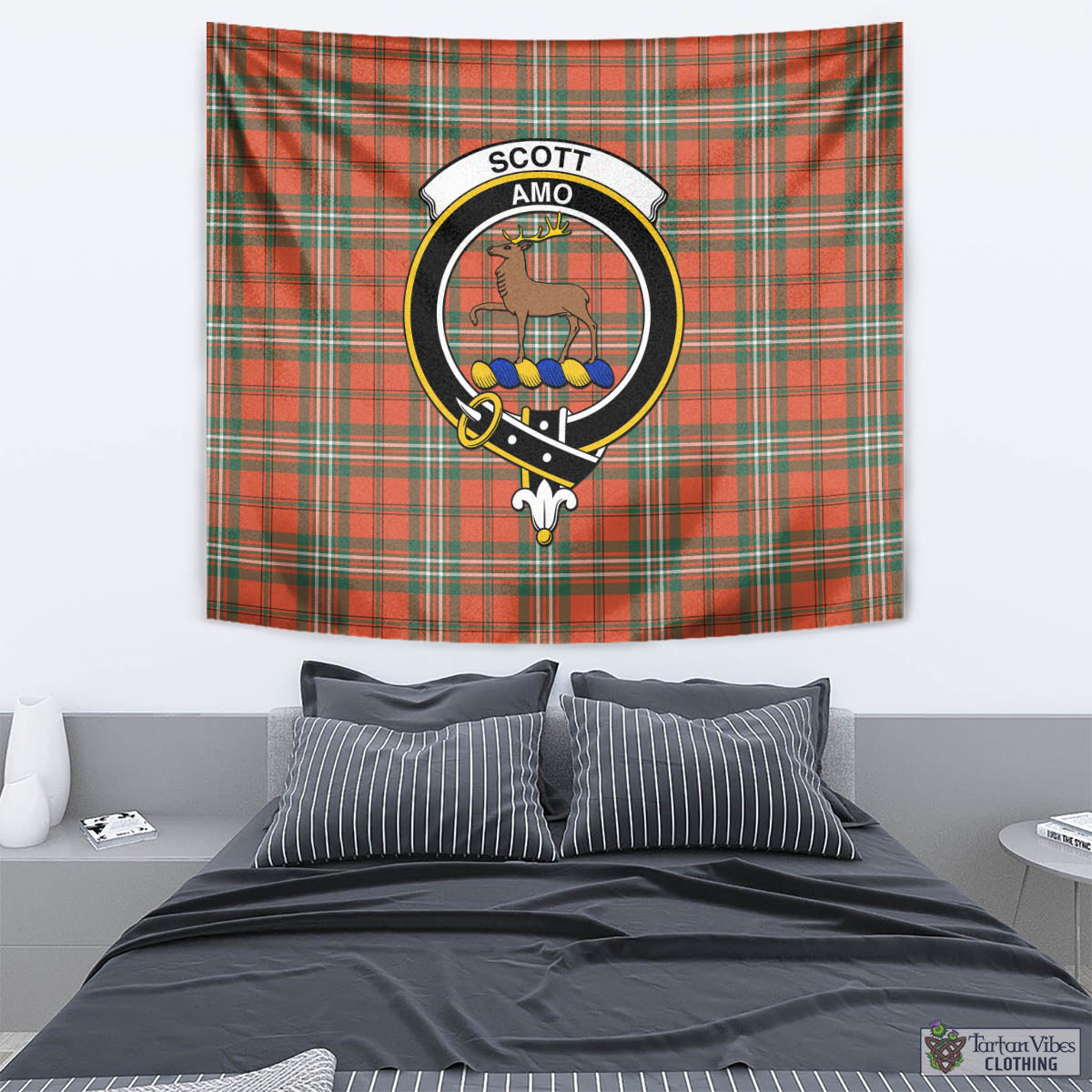 Tartan Vibes Clothing Scott Ancient Tartan Tapestry Wall Hanging and Home Decor for Room with Family Crest