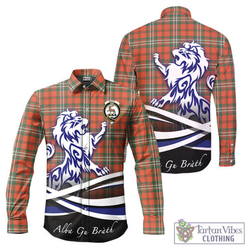 Scott Ancient Tartan Long Sleeve Button Up Shirt with Alba Gu Brath Regal Lion Emblem