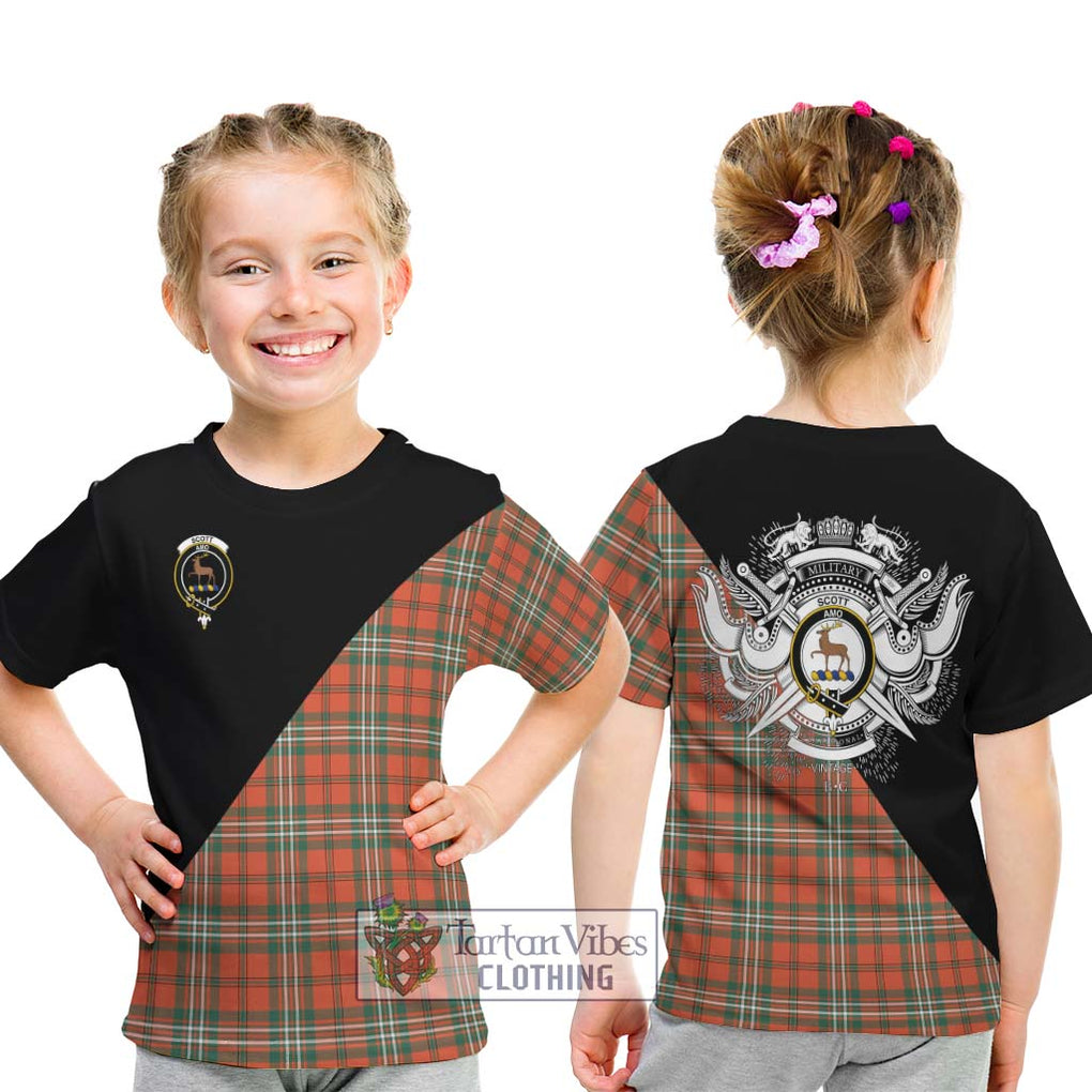 Scott Ancient Tartan Kid T-Shirt with Family Crest and Military Logo Style - Tartanvibesclothing Shop