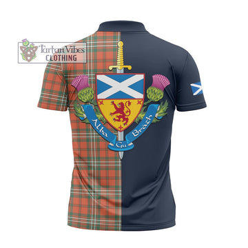 Scott Ancient Tartan Zipper Polo Shirt Alba with Scottish Lion Royal Arm Half Style