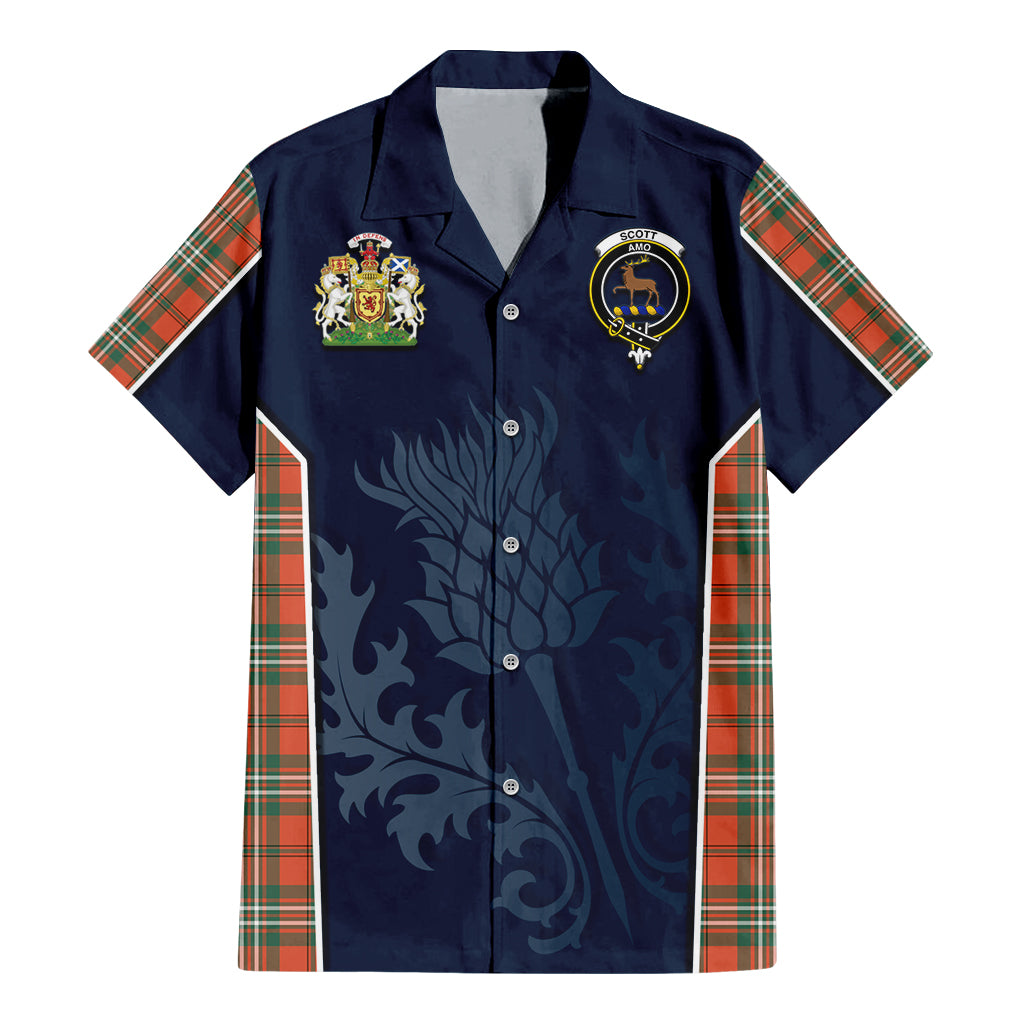 Tartan Vibes Clothing Scott Ancient Tartan Short Sleeve Button Up Shirt with Family Crest and Scottish Thistle Vibes Sport Style