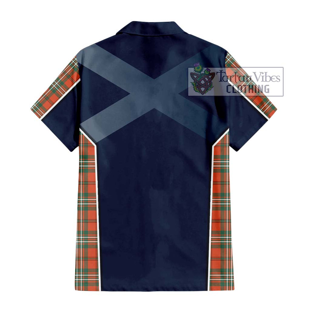 Scott Ancient Tartan Short Sleeve Button Shirt with Family Crest and Lion Rampant Vibes Sport Style - Tartan Vibes Clothing