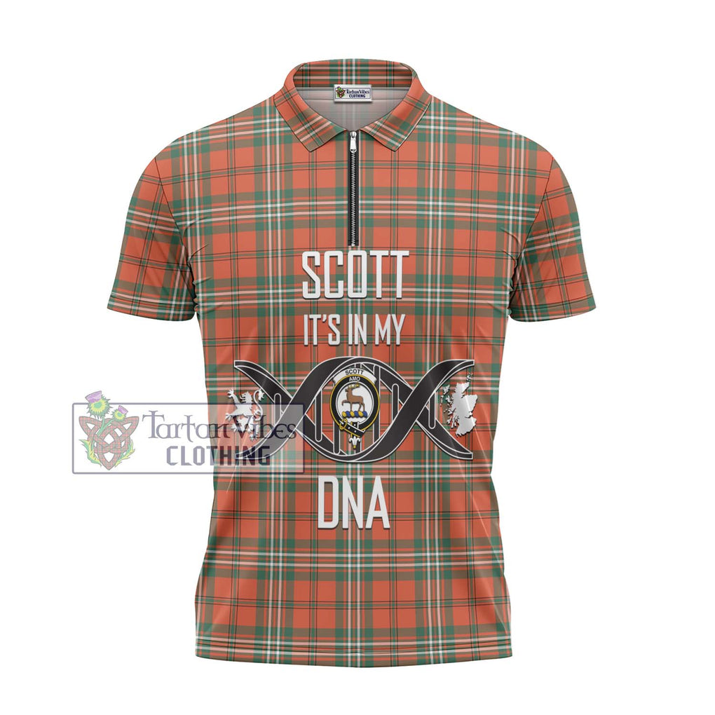 Scott Ancient Tartan Zipper Polo Shirt with Family Crest DNA In Me Style - Tartanvibesclothing Shop