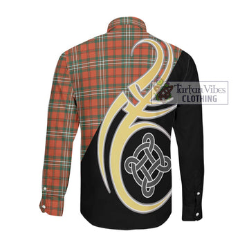 Scott Ancient Tartan Long Sleeve Button Shirt with Family Crest and Celtic Symbol Style