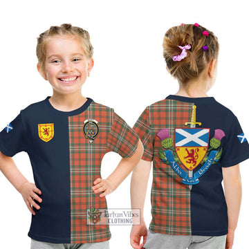 Scott Ancient Tartan Kid T-Shirt Alba with Scottish Lion Royal Arm Half Style