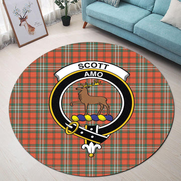 Scott Ancient Tartan Round Rug with Family Crest