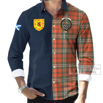 Scott Ancient Tartan Long Sleeve Button Shirt Alba with Scottish Lion Royal Arm Half Style