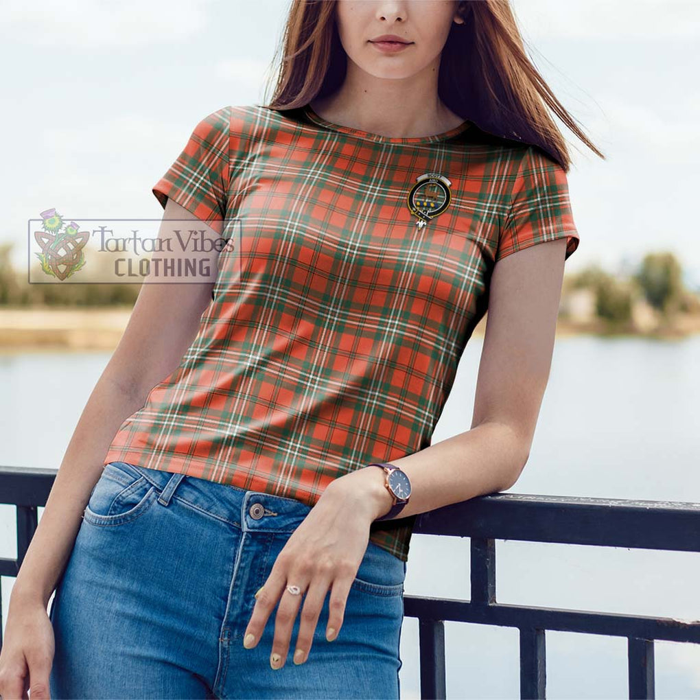 Scott Ancient Tartan Cotton T-Shirt with Family Crest Women's Shirt - Tartanvibesclothing Shop