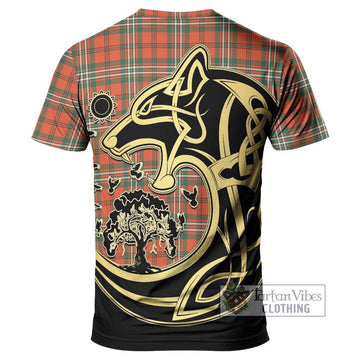 Scott Ancient Tartan T-Shirt with Family Crest Celtic Wolf Style