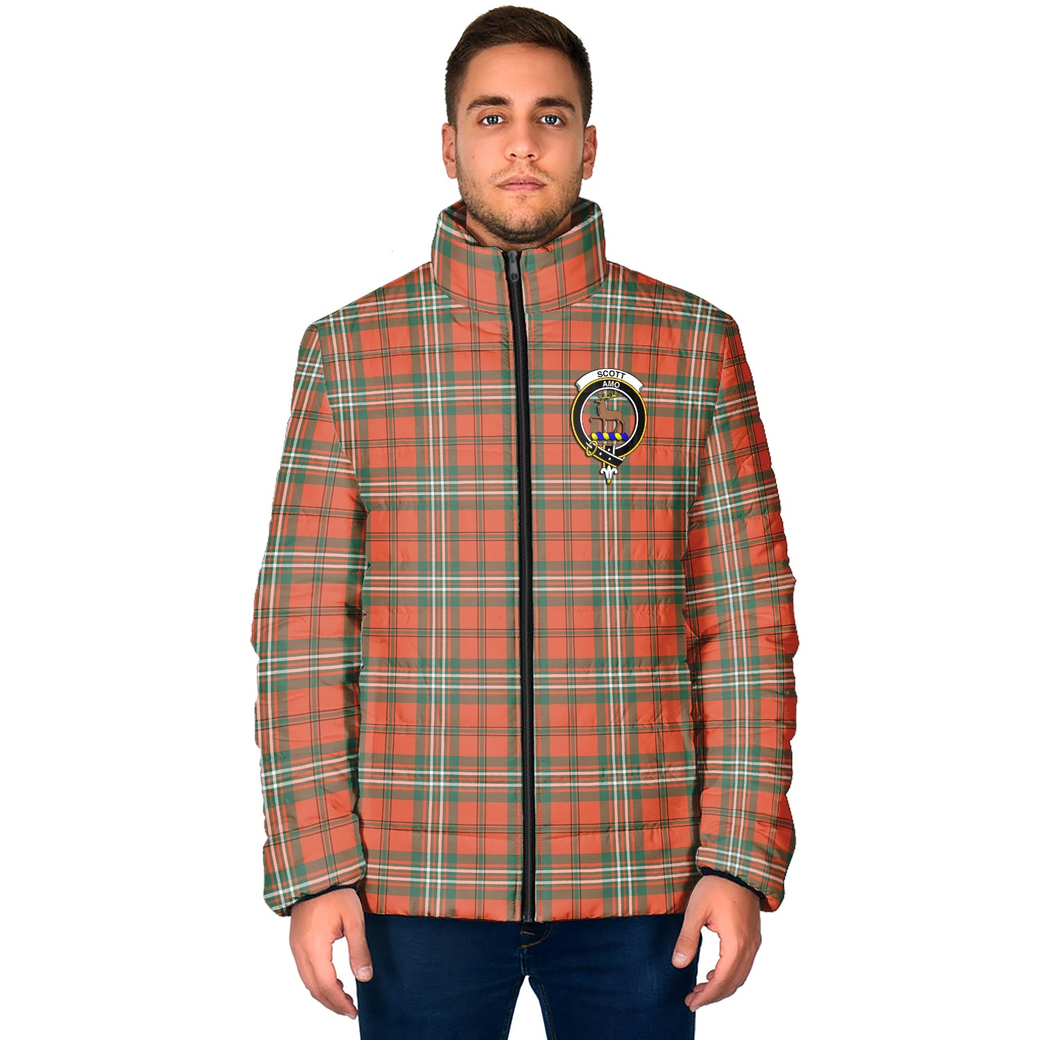 Scott Ancient Tartan Padded Jacket with Family Crest - Tartan Vibes Clothing