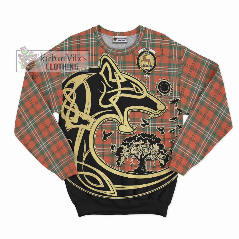 Scott Ancient Tartan Sweatshirt with Family Crest Celtic Wolf Style - Tartan Vibes Clothing