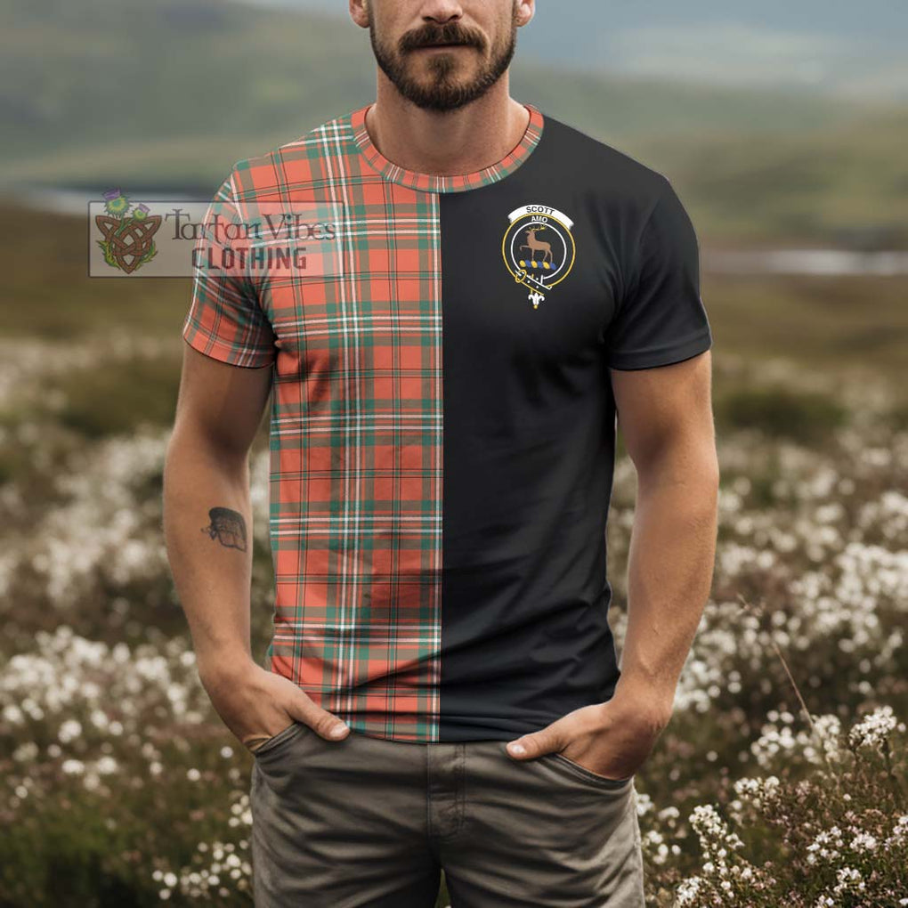 Scott Ancient Tartan T-Shirt with Family Crest and Half Of Me Style - Tartanvibesclothing Shop