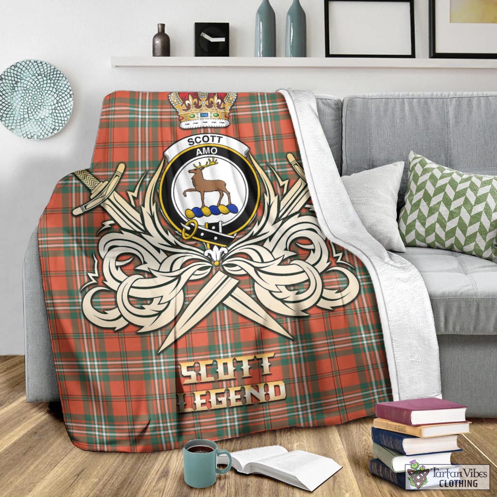 Tartan Vibes Clothing Scott Ancient Tartan Blanket with Clan Crest and the Golden Sword of Courageous Legacy