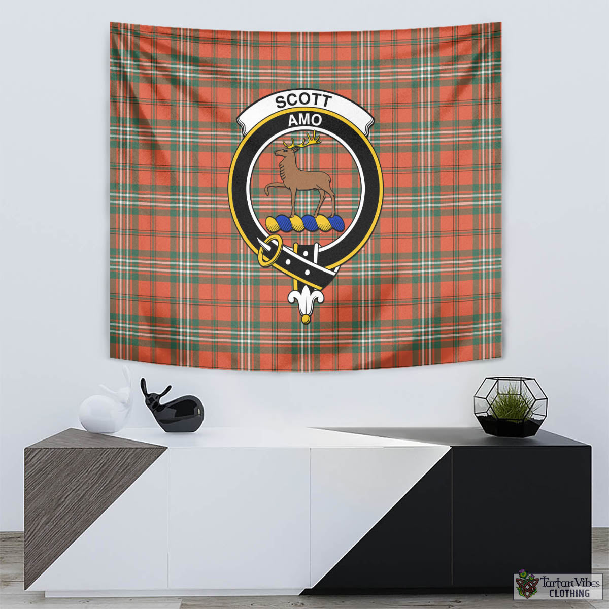 Tartan Vibes Clothing Scott Ancient Tartan Tapestry Wall Hanging and Home Decor for Room with Family Crest