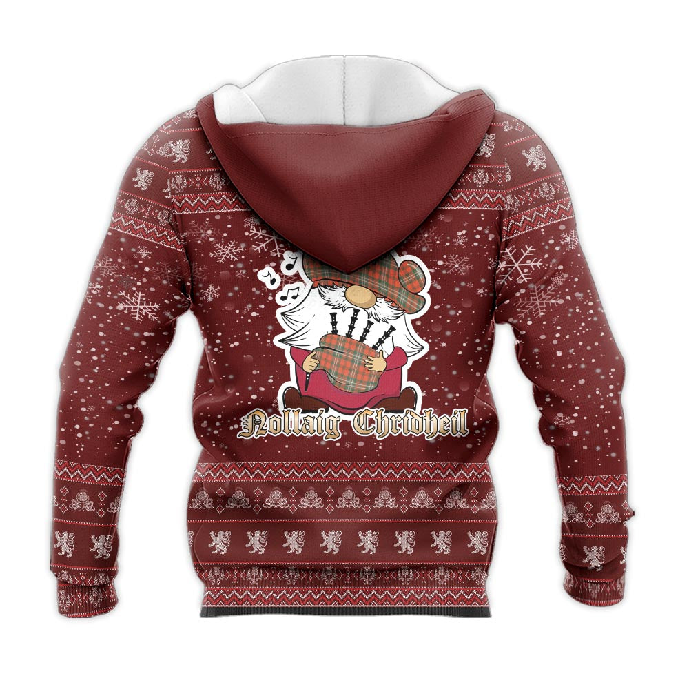 Scott Ancient Clan Christmas Knitted Hoodie with Funny Gnome Playing Bagpipes - Tartanvibesclothing