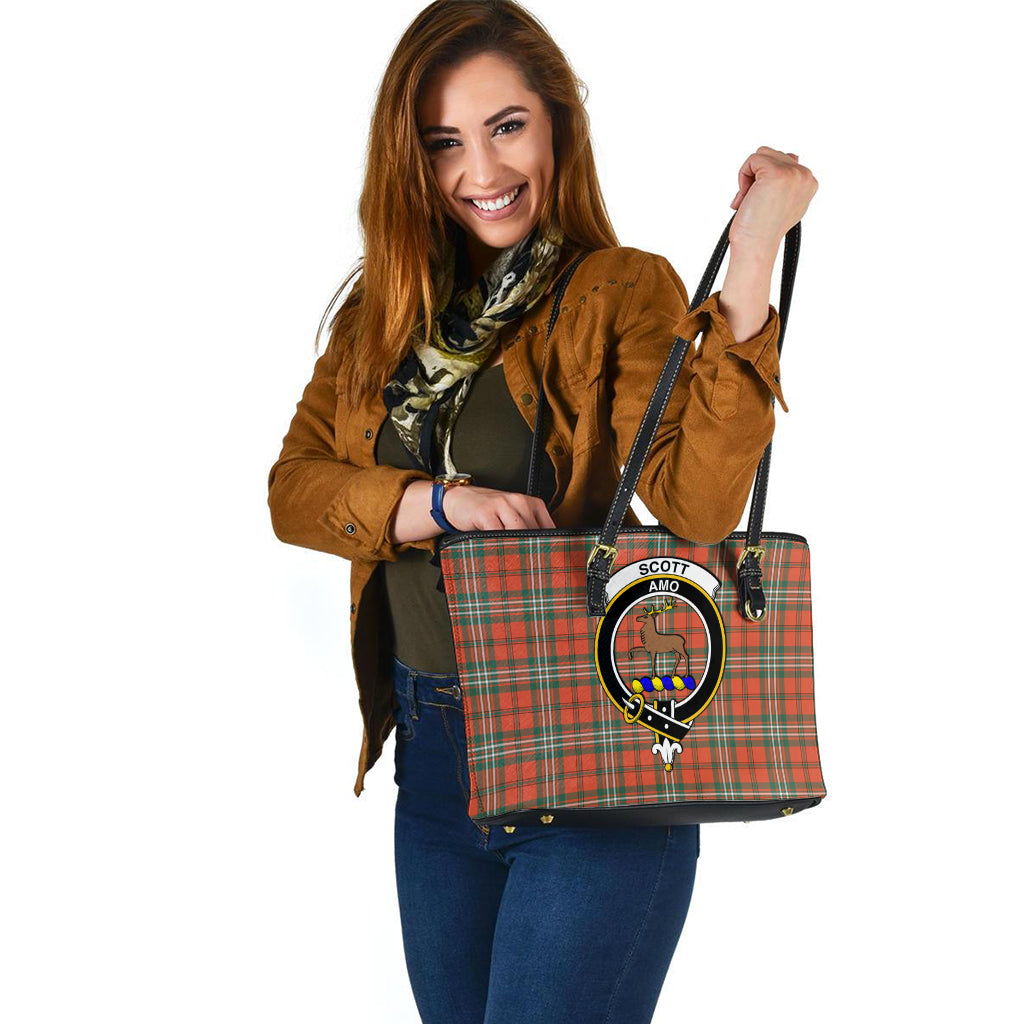 Scott Ancient Tartan Leather Tote Bag with Family Crest - Tartan Vibes Clothing