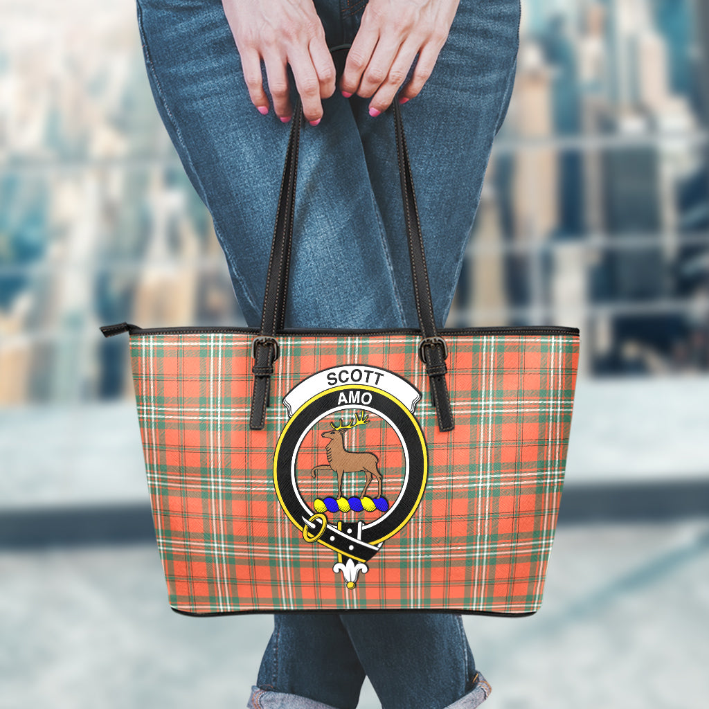 Scott Ancient Tartan Leather Tote Bag with Family Crest - Tartan Vibes Clothing