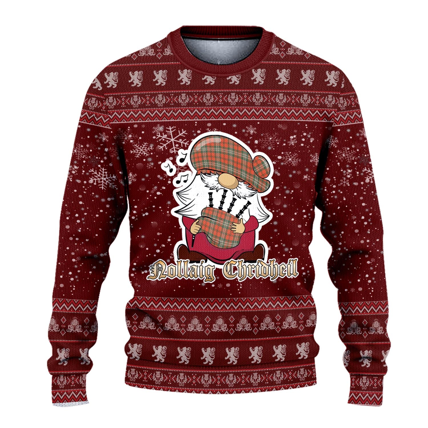 Scott Ancient Clan Christmas Family Knitted Sweater with Funny Gnome Playing Bagpipes - Tartanvibesclothing