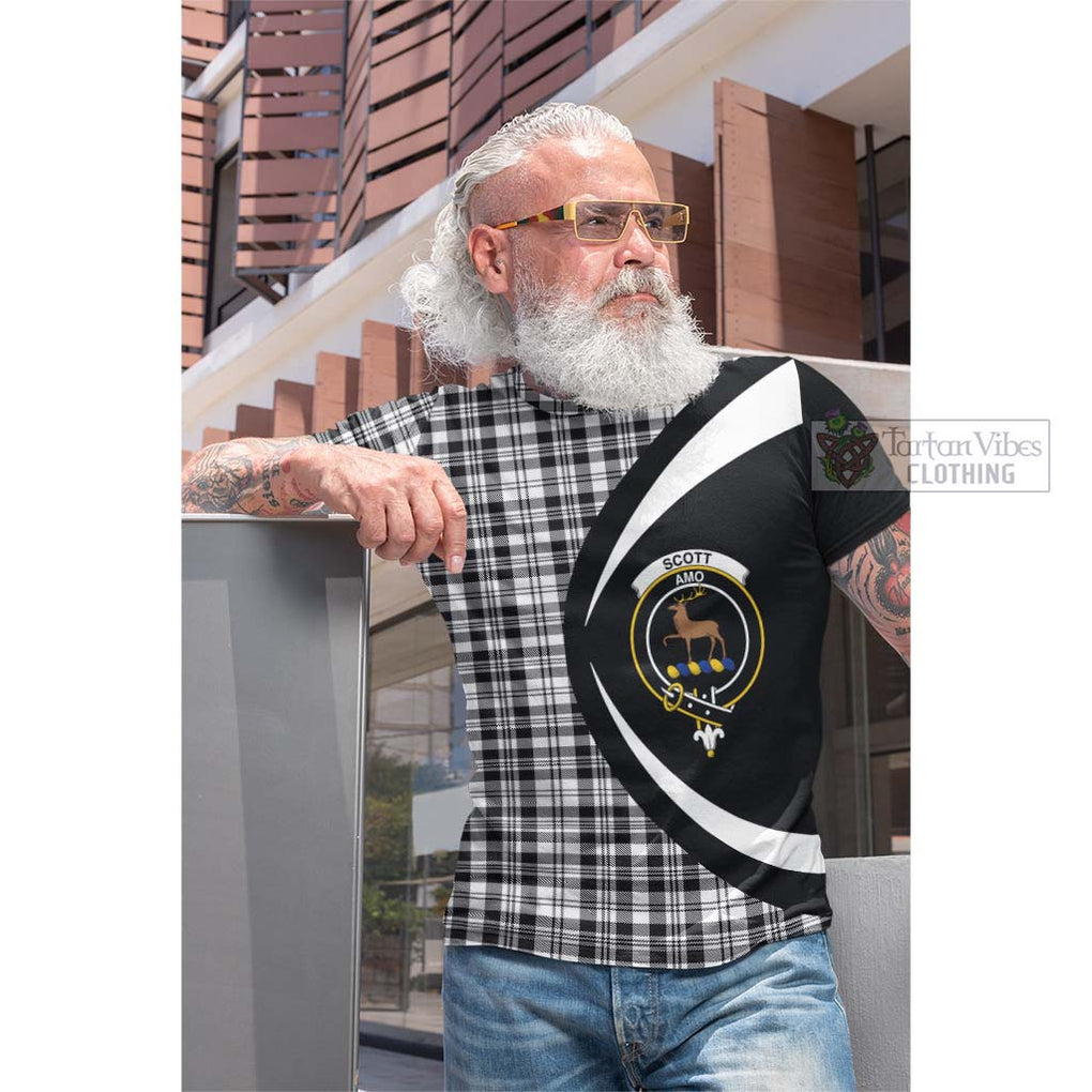 Tartan Vibes Clothing Scott Black White Tartan Cotton T-shirt with Family Crest Circle Style