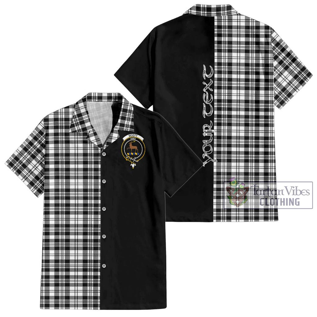 Scott Black White Tartan Short Sleeve Button Shirt with Family Crest and Half Of Me Style Kid - Tartanvibesclothing Shop