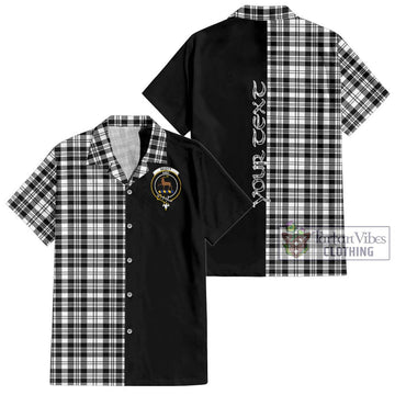 Scott Black White Tartan Short Sleeve Button Shirt with Family Crest and Half Of Me Style