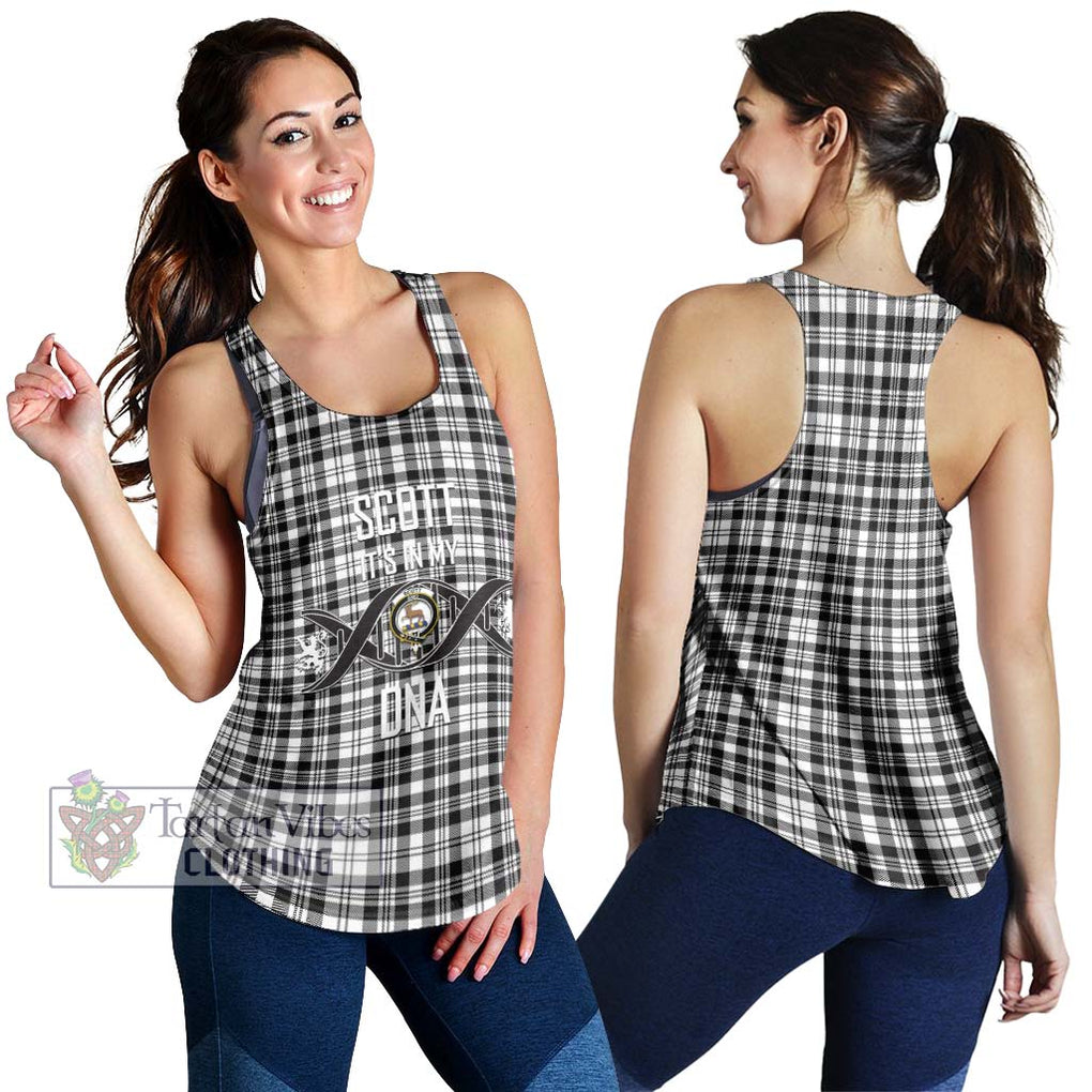 Scott Black White Tartan Women's Racerback Tanks with Family Crest DNA In Me Style 4XL - Tartanvibesclothing Shop