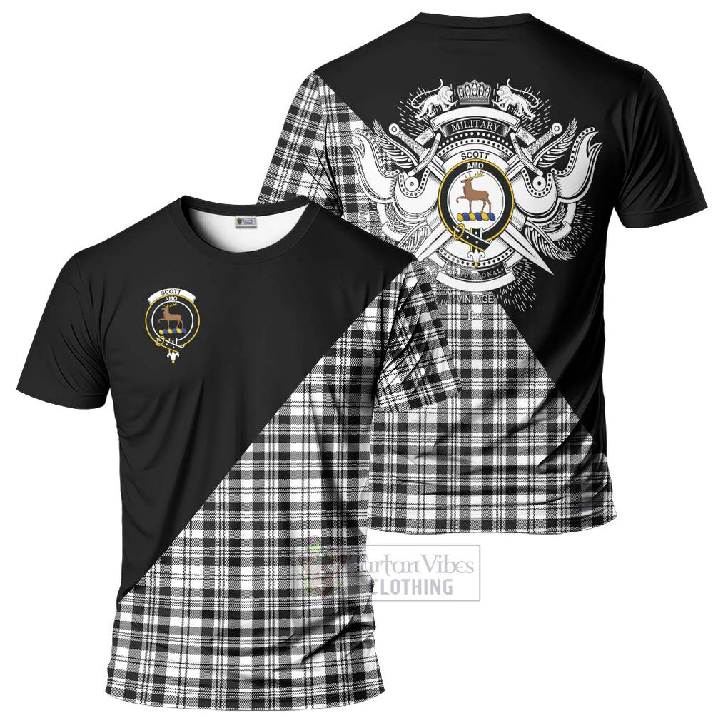 Scott Black White Tartan T-Shirt with Family Crest and Military Logo Style Kid's Shirt - Tartanvibesclothing Shop