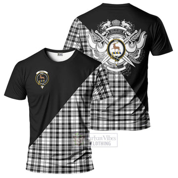 Scott Black White Tartan T-Shirt with Family Crest and Military Logo Style