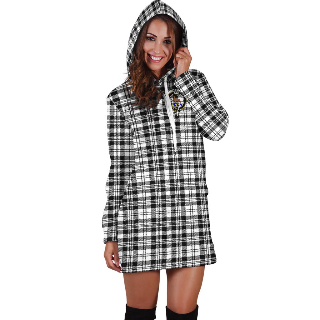 Scott Black White Tartan Hoodie Dress with Family Crest - Tartan Vibes Clothing