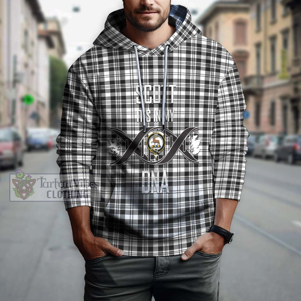 Scott Black White Tartan Hoodie with Family Crest DNA In Me Style Pullover Hoodie - Tartanvibesclothing Shop