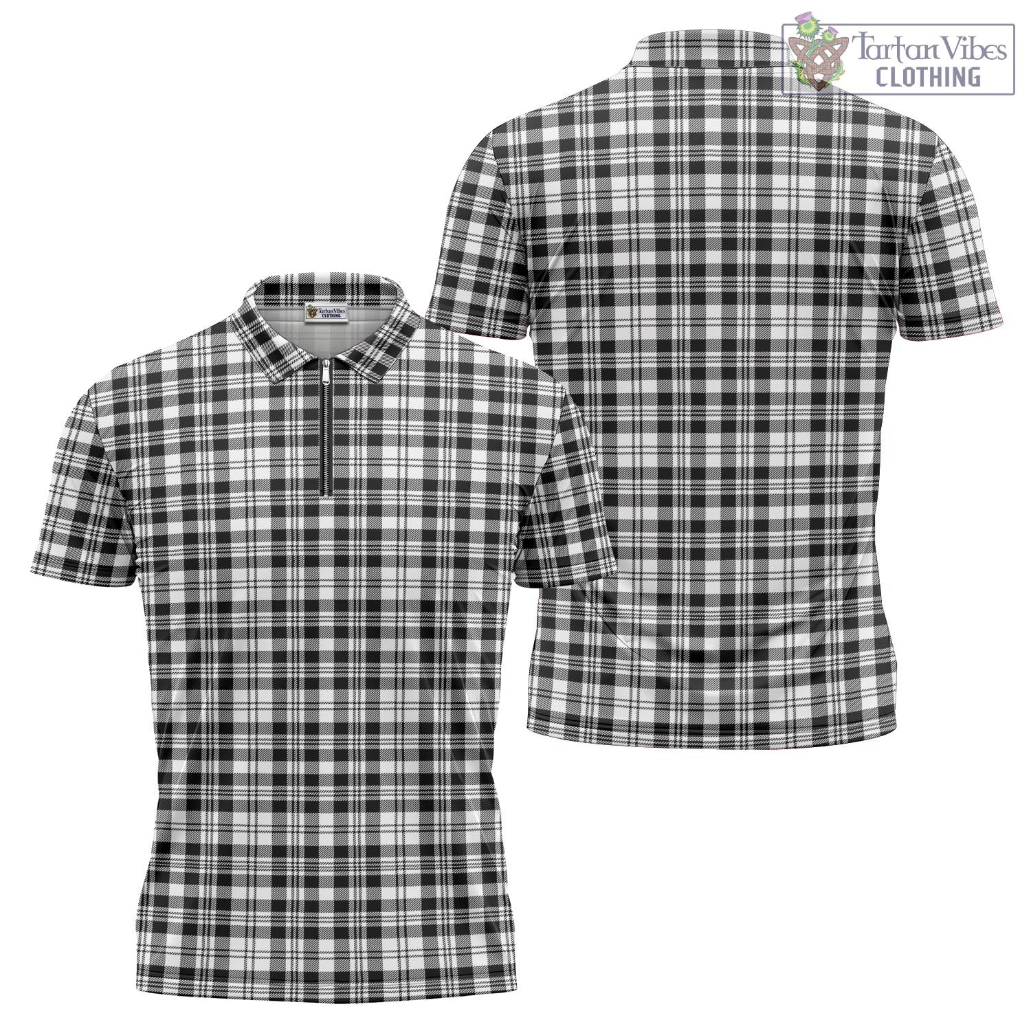 Tartan Vibes Clothing Scott Black White Tartan Zipper Polo Shirt