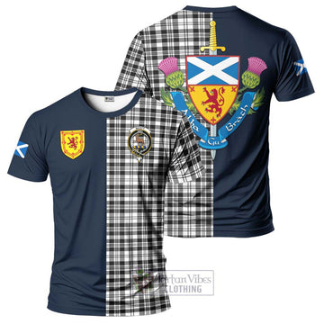 Scott Black White Tartan T-Shirt Alba with Scottish Lion Royal Arm Half Style