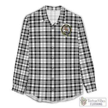 Scott Black White Tartan Women's Casual Shirt with Family Crest