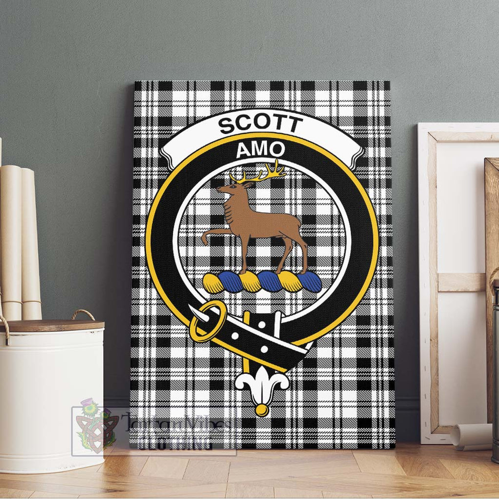 Scott Black White Tartan Canvas Print Wall Art with Family Crest Without Frame - Tartan Vibes Clothing