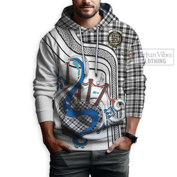 Scott Black White Tartan Hoodie with Epic Bagpipe Style