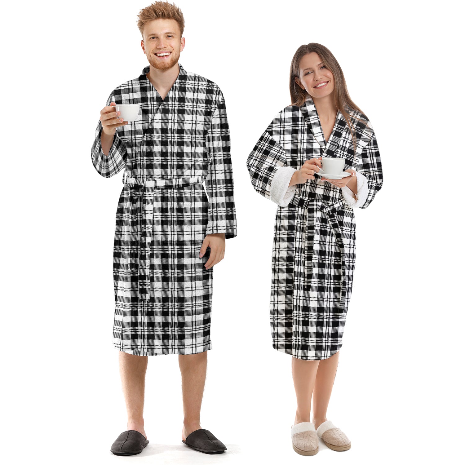 Scott Black White Tartan Bathrobe Unisex S - Tartan Vibes Clothing