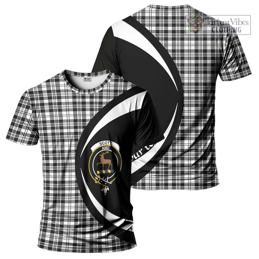 Tartan Vibes Clothing Scott Black White Tartan T-Shirt with Family Crest Circle Style