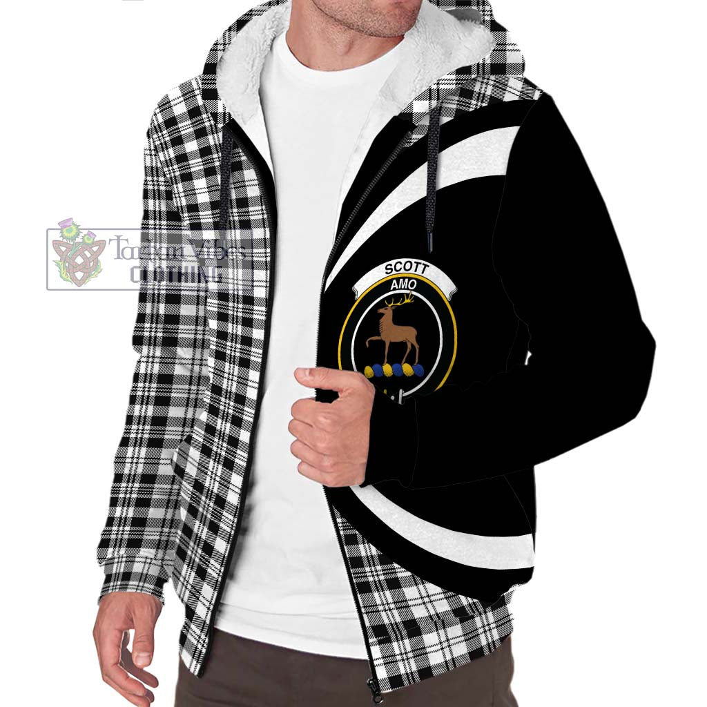 Scott Black White Tartan Sherpa Hoodie with Family Crest Circle Style Unisex S - Tartan Vibes Clothing