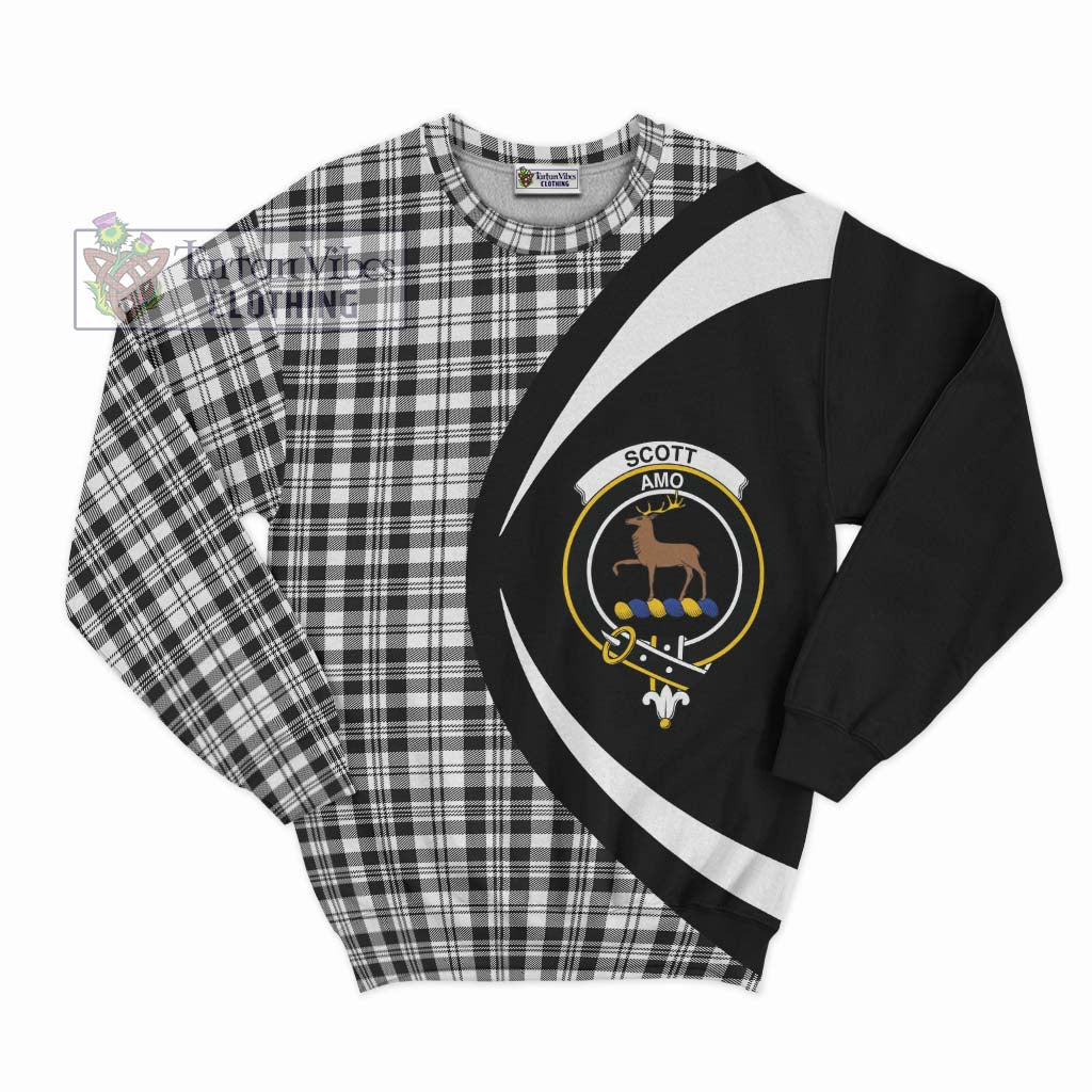 Scott Black White Tartan Sweatshirt with Family Crest Circle Style Unisex - Tartan Vibes Clothing