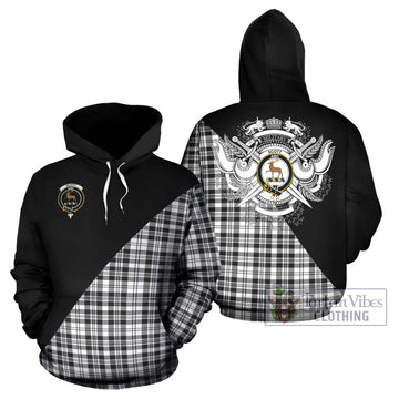 Scott Black White Tartan Hoodie with Family Crest and Military Logo Style