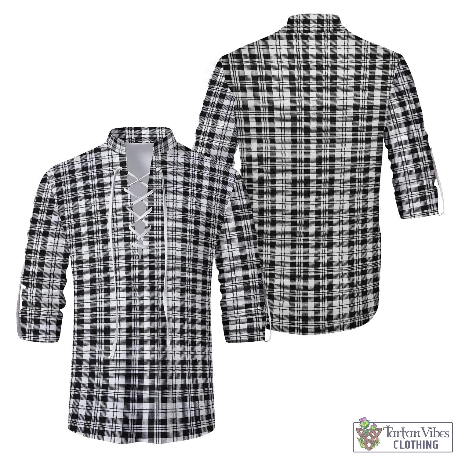 Tartan Vibes Clothing Scott Black White Tartan Men's Scottish Traditional Jacobite Ghillie Kilt Shirt