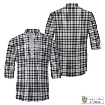 Scott Black White Tartan Men's Scottish Traditional Jacobite Ghillie Kilt Shirt