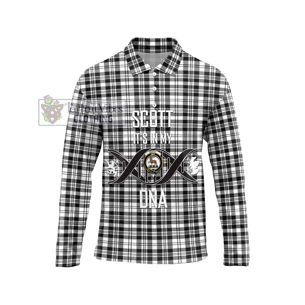 Scott Black White Tartan Long Sleeve Polo Shirt with Family Crest DNA In Me Style Unisex - Tartanvibesclothing Shop